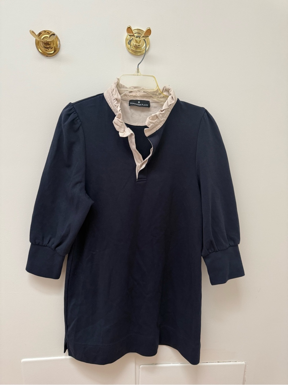 Pomander Place by Tuckernuck Navy Blue Charlotte Terry Shirt Dress M Preppy